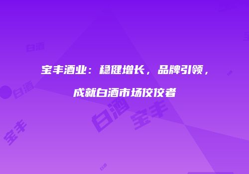 宝丰酒业：稳健增长，品牌引领，成就白酒市场佼佼者