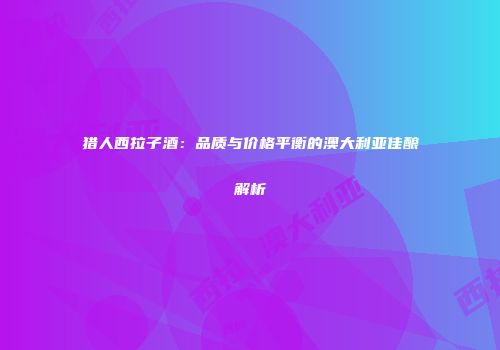 猎人西拉子酒：品质与价格平衡的澳大利亚佳酿解析