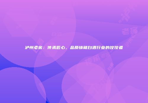 泸州老窖：传承匠心，品质铸就白酒行业的佼佼者