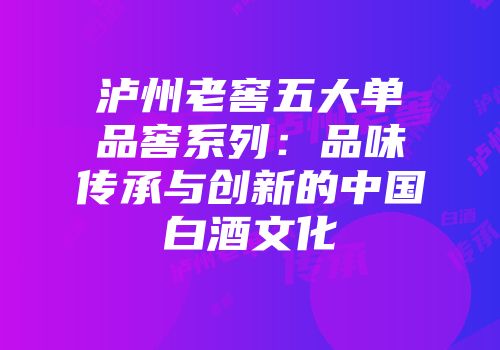 泸州老窖五大单品窖系列：品味传承与创新的中国白酒文化