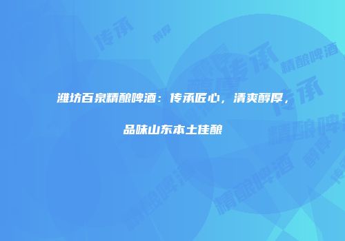 潍坊百泉精酿啤酒：传承匠心，清爽醇厚，品味山东本土佳酿