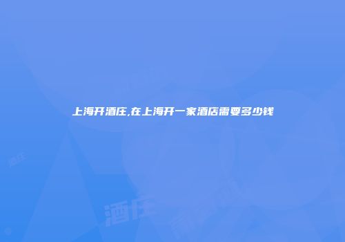 上海开酒庄,在上海开一家酒店需要多少钱