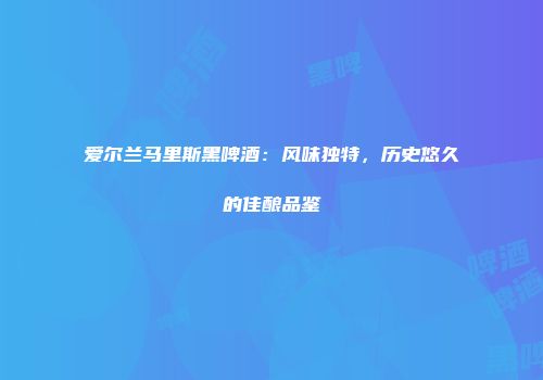 爱尔兰马里斯黑啤酒：风味独特，历史悠久的佳酿品鉴