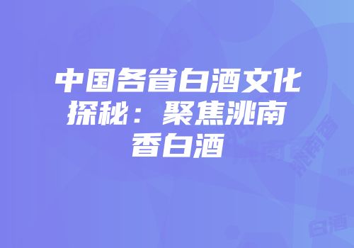 中国各省白酒文化探秘：聚焦洮南香白酒