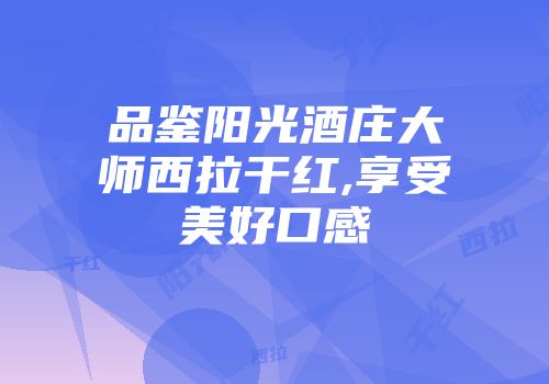 品鉴阳光酒庄大师西拉干红,享受美好口感