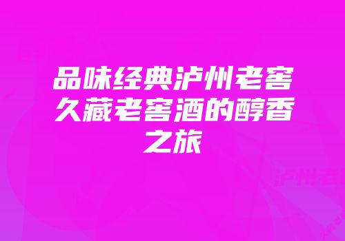 品味经典泸州老窖久藏老窖酒的醇香之旅