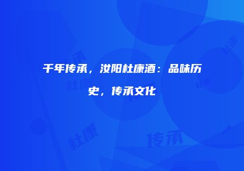 千年传承，汝阳杜康酒：品味历史，传承文化