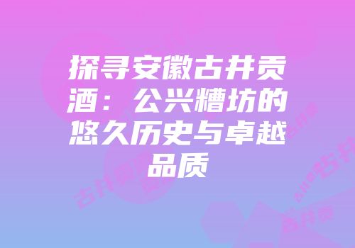 探寻安徽古井贡酒：公兴糟坊的悠久历史与卓越品质