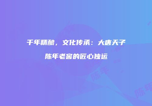 千年精酿，文化传承：大唐天子陈年老窖的匠心独运
