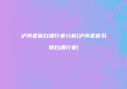 泸州老窖白酒行业分析(泸州老窖引领白酒行业)