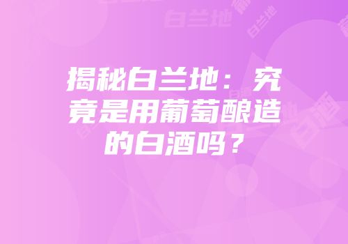 揭秘白兰地：究竟是用葡萄酿造的白酒吗？