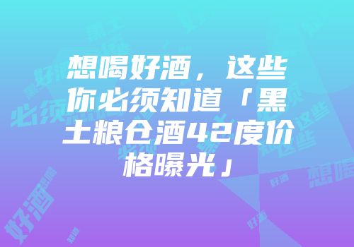 想喝好酒，这些你必须知道「黑土粮仓酒42度价格曝光」