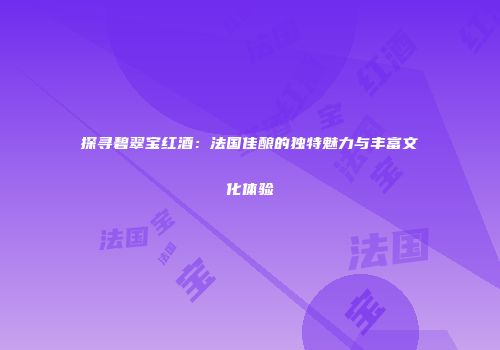 探寻碧翠宝红酒：法国佳酿的独特魅力与丰富文化体验