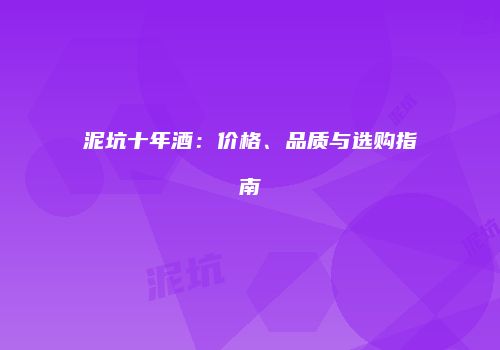 泥坑十年酒：价格、品质与选购指南
