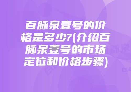 百脉泉壹号的价格是多少?(介绍百脉泉壹号的市场定位和价格步骤)