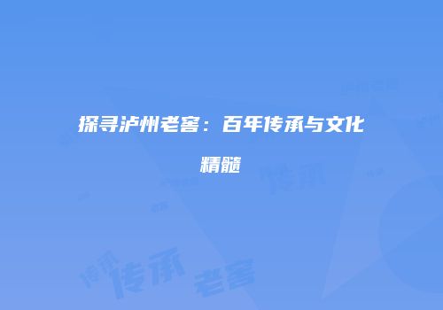 探寻泸州老窖：百年传承与文化精髓