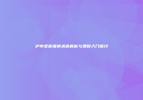 泸州老窖推销术语解析与理财入门探讨