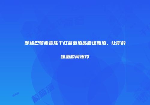 郎格巴顿赤霞珠干红葡萄酒品尝这瓶酒，让你的味蕾瞬间爆炸