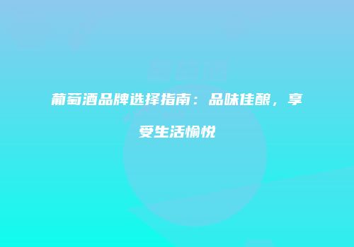 葡萄酒品牌选择指南：品味佳酿，享受生活愉悦