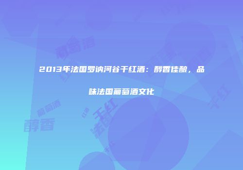 2013年法国罗讷河谷干红酒：醇香佳酿，品味法国葡萄酒文化