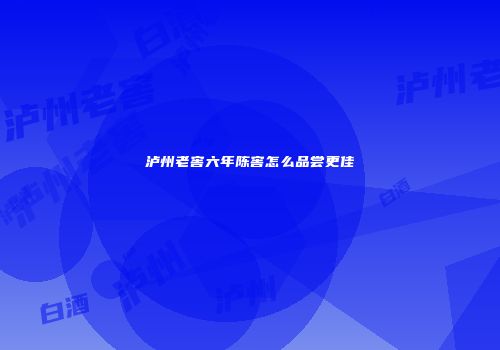 泸州老窖六年陈窖怎么品尝更佳