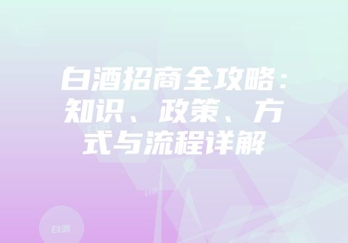 白酒招商全攻略：知识、政策、方式与流程详解