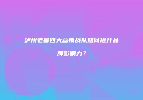 泸州老窖四大营销战队如何提升品牌影响力？