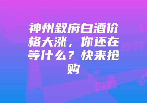 神州叙府白酒价格大涨，你还在等什么？快来抢购