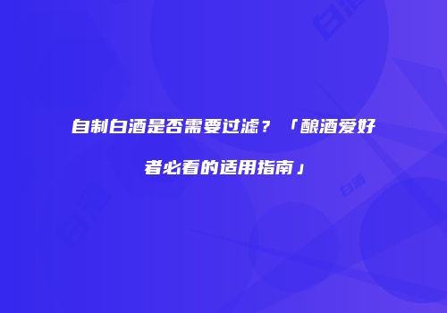 自制白酒是否需要过滤？「酿酒爱好者必看的适用指南」