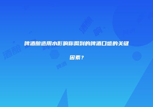 啤酒酿造用水影响你喝到的啤酒口感的关键因素？