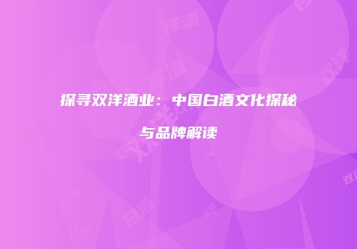 探寻双洋酒业：中国白酒文化探秘与品牌解读