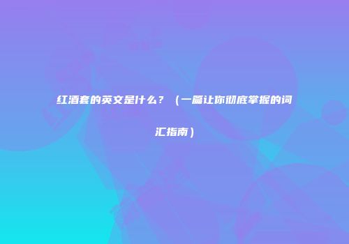 红酒套的英文是什么？（一篇让你彻底掌握的词汇指南）