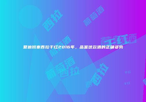 夏迪班塞西拉干红2016年，品鉴这款酒的正确姿势
