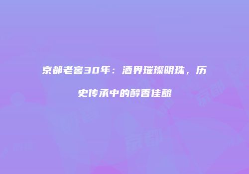 京都老窖30年：酒界璀璨明珠，历史传承中的醇香佳酿