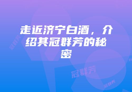 走近济宁白酒，介绍其冠群芳的秘密