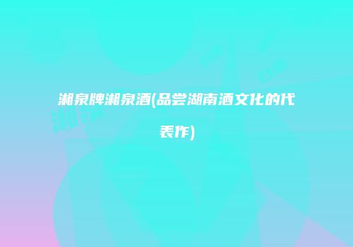 湘泉牌湘泉酒(品尝湖南酒文化的代表作)