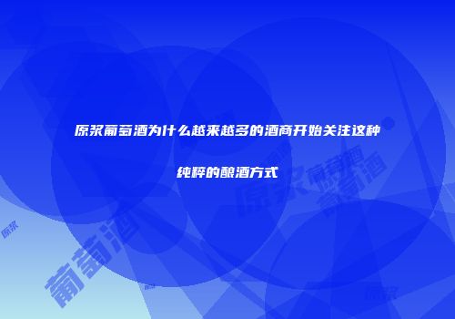 原浆葡萄酒为什么越来越多的酒商开始关注这种纯粹的酿酒方式