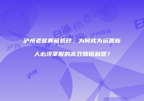 泸州老窖典藏紫砂，为何成为运营新人必须掌握的高效营销利器？