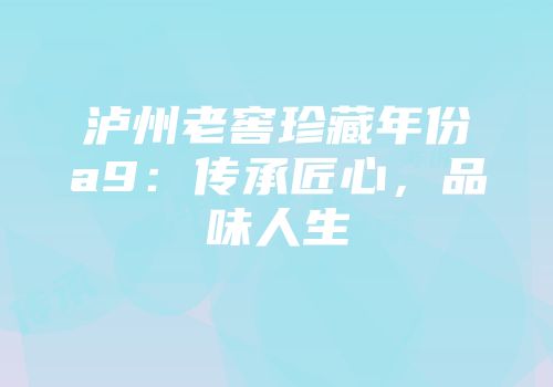 泸州老窖珍藏年份a9：传承匠心，品味人生