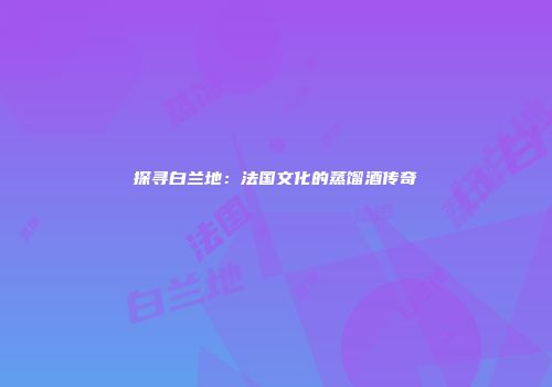 探寻白兰地：法国文化的蒸馏酒传奇