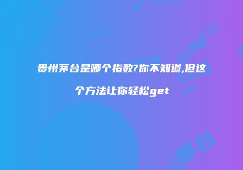 贵州茅台是哪个指数?你不知道,但这个方法让你轻松get