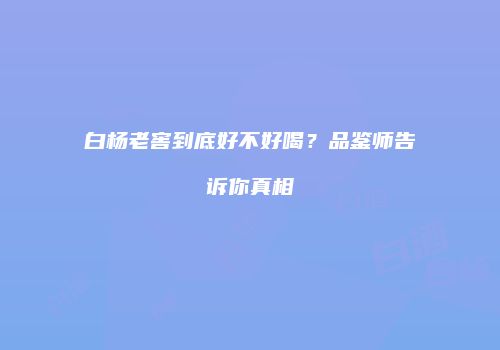 白杨老窖到底好不好喝？品鉴师告诉你真相