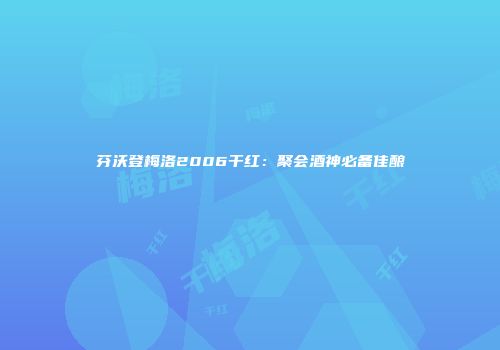 芬沃登梅洛2006干红：聚会酒神必备佳酿