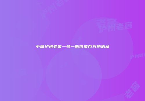中国泸州老窖一号一瓶价值百万的酒藏