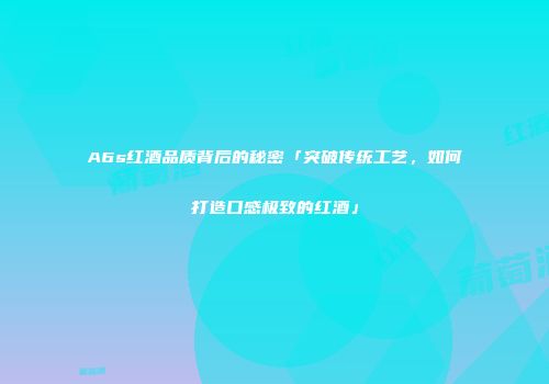A6s红酒品质背后的秘密「突破传统工艺，如何打造口感极致的红酒」