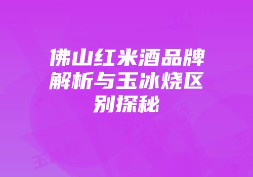 佛山红米酒品牌解析与玉冰烧区别探秘