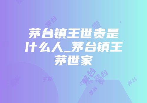 茅台镇王世贵是什么人_茅台镇王茅世家