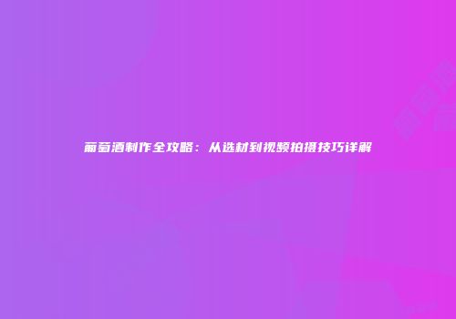葡萄酒制作全攻略：从选材到视频拍摄技巧详解