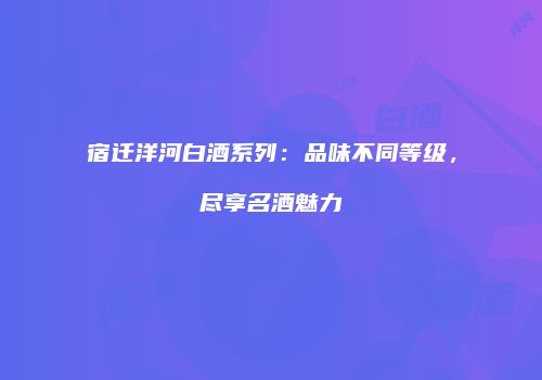 宿迁洋河白酒系列：品味不同等级，尽享名酒魅力