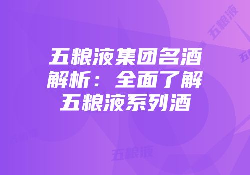 五粮液集团名酒解析：全面了解五粮液系列酒